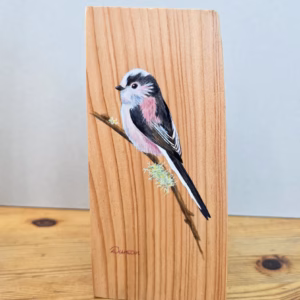 Long-Tailed Tit Painting on Larch Wood