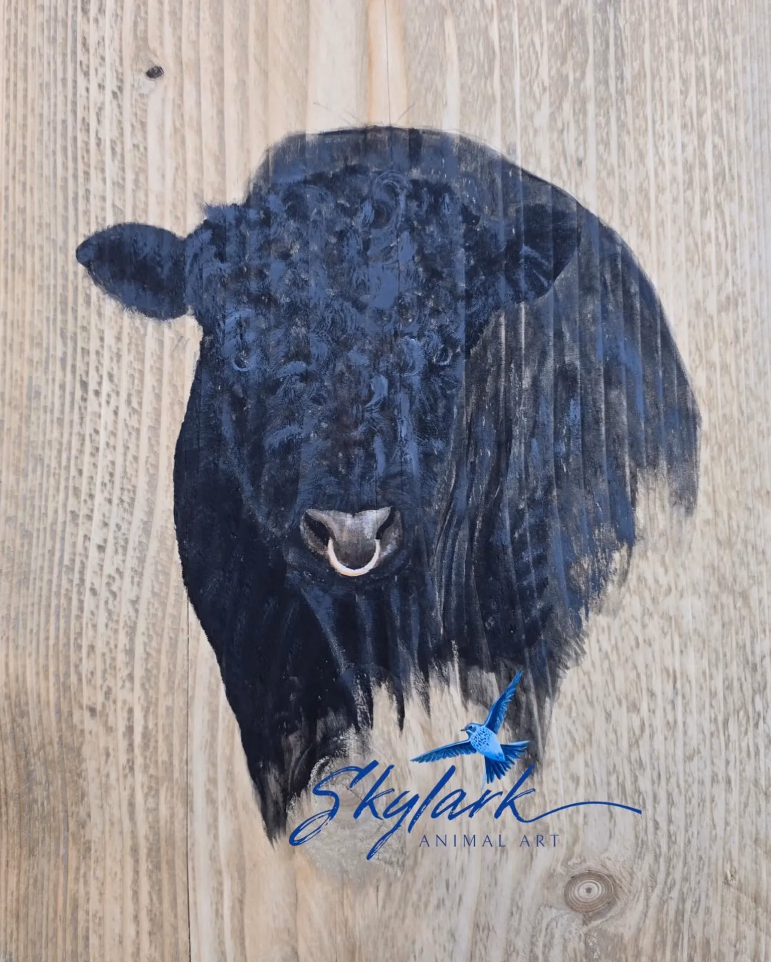 Acrylic Painting of a Belted Galloway Bull on Reclaimed Pine Wood - Image 4
